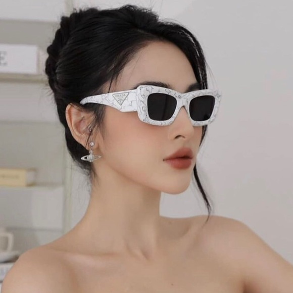 NEW PRADA WOMEN WHITE CAT EYE SUNGLASSES PRADA - Picture 3 of 15